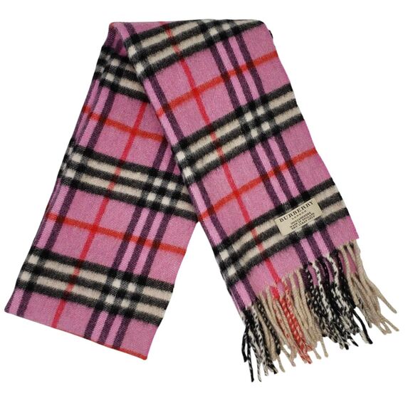 Burberry Scarf Pink Plaid Classic Fringe Scarf Cashmere Classic Nova Check - Picture 3 of 6